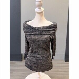 A. Byer Tunic Top Womens Size M Gray Off-Shoulder Cowl Neck Long Sleeve